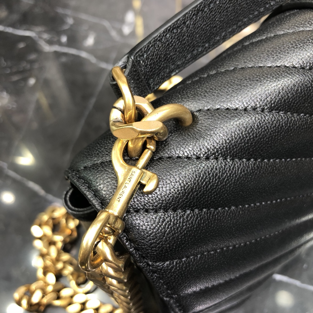 Saint Laurent Lambskin College Handbag Shoulder Bag Black 600279 Gold